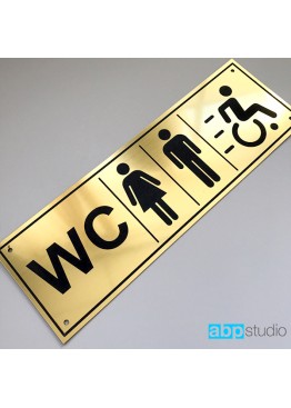 Табличка на дверь WC  пластик золото/серебро  (арт.Тd8)